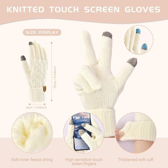Women’s White Winter Beanie Hat Scarf & Touchscreen Gloves 3-in-1 Gift main image 4